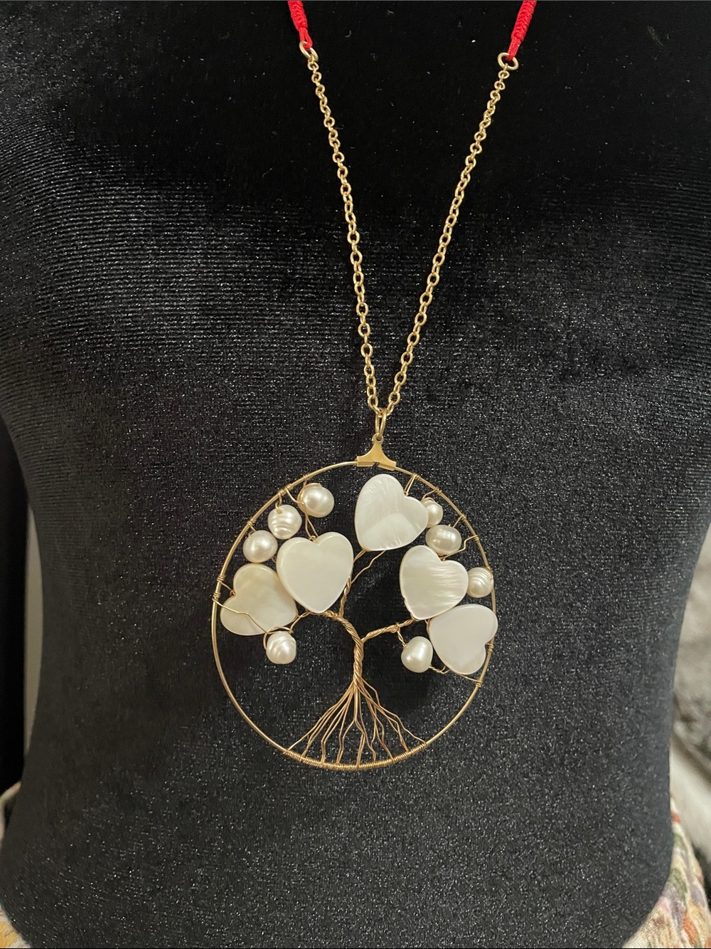 Gold Tree of Life Necklace with White Heart Mother-of-Pearl Accents